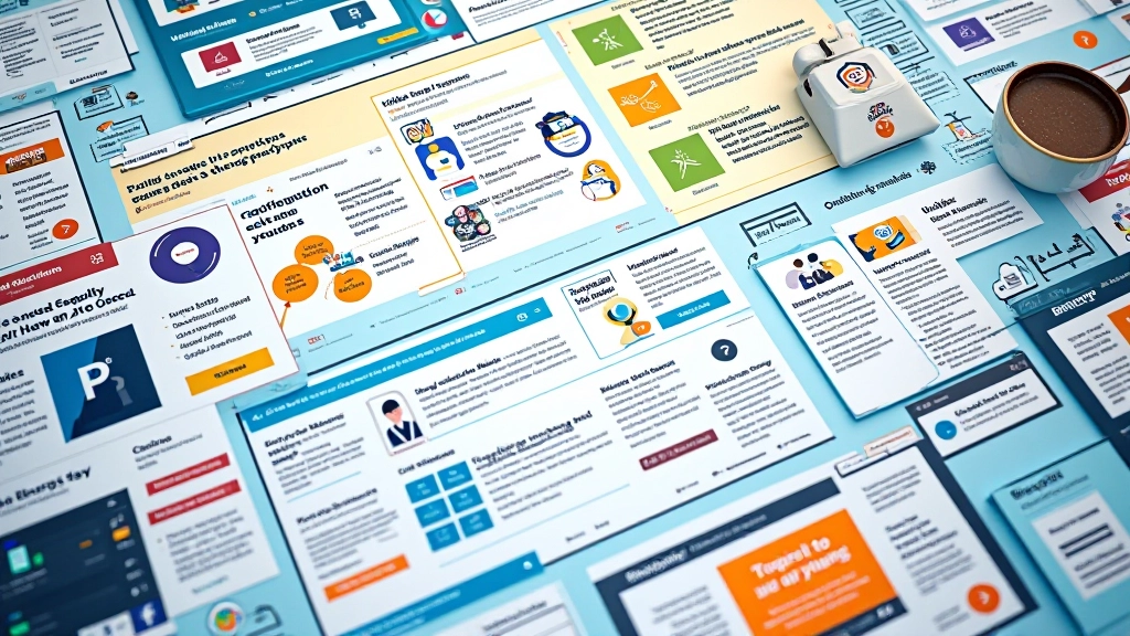 Cluttered website interface with overlapping text, multiple colors, and crowded navigation elements causing visual confusion